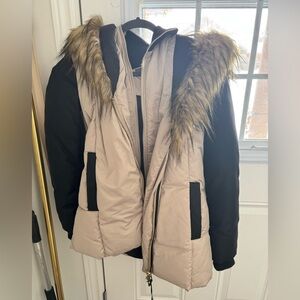 Suzy Shier Black and Cream Jacket with Faux Fur